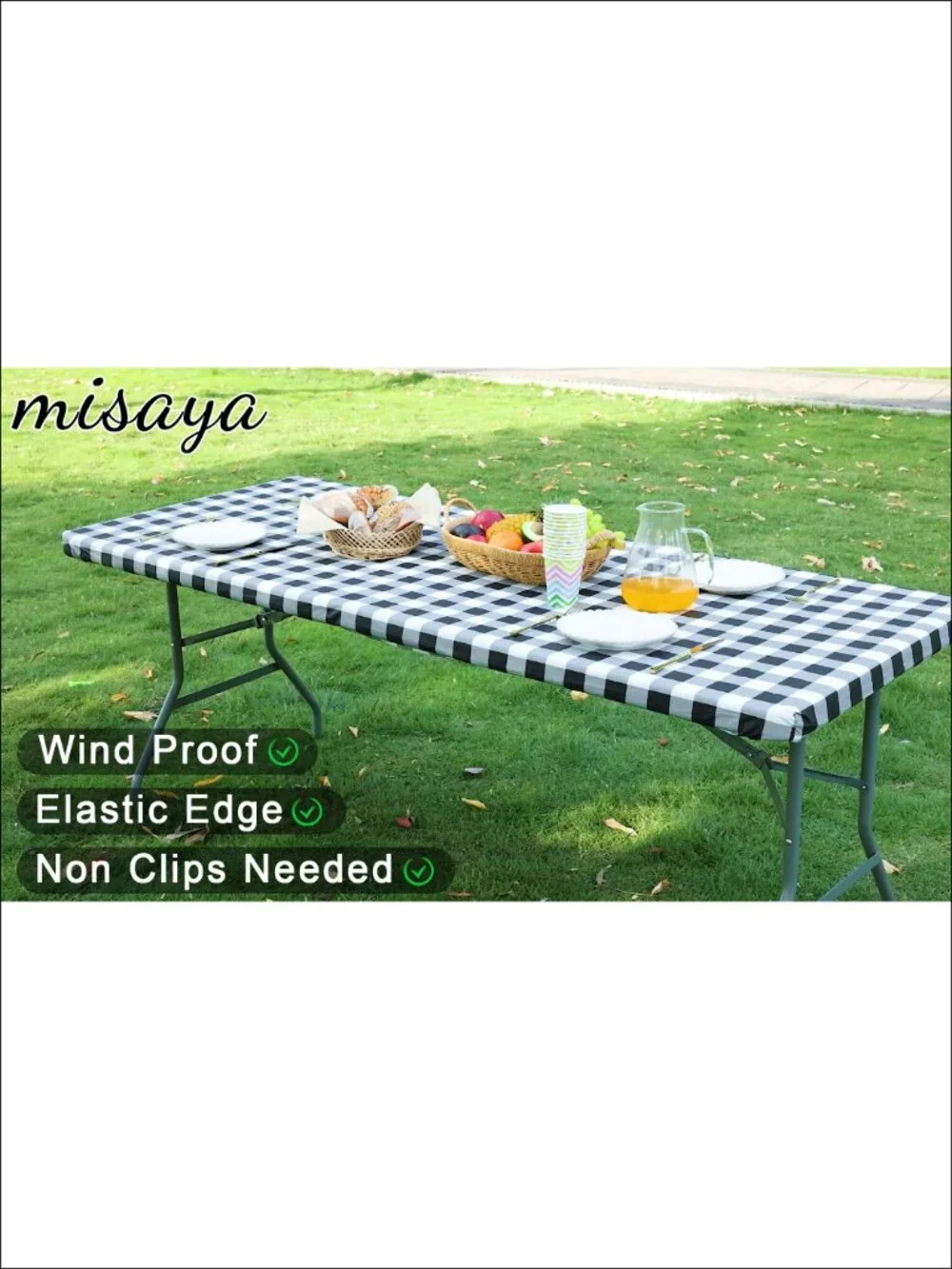 Buffalo Plaid Picnic Tablecloth 8 Foot Elastic Fitted Vinyl Flannel Backed